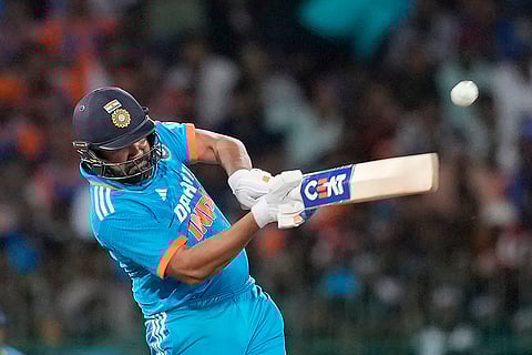 Rohit Sharma plays a shot during 2nd ODI cricket against Sri Lanka